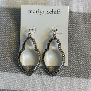 Anthropologie Marlyn Schiff Silver w/Black Crystal Marquise Dangle Earrings NWOT